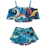Waves Ocean Sea Abstract Whimsical Abstract Art Pattern Abstract Pattern Water Nature Moon Full Moon Kids  Off Shoulder Skirt Bikini