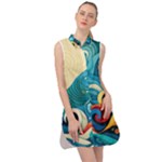 Waves Ocean Sea Abstract Whimsical Abstract Art Pattern Abstract Pattern Water Nature Moon Full Moon Sleeveless Shirt Dress