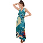 Waves Ocean Sea Abstract Whimsical Abstract Art Pattern Abstract Pattern Water Nature Moon Full Moon V-Neck Chiffon Maxi Dress