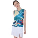 Waves Ocean Sea Abstract Whimsical Abstract Art Pattern Abstract Pattern Water Nature Moon Full Moon Women s Sleeveless Sports Top