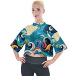 Waves Ocean Sea Abstract Whimsical Abstract Art Pattern Abstract Pattern Water Nature Moon Full Moon Mock Neck T-Shirt
