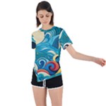 Waves Ocean Sea Abstract Whimsical Abstract Art Pattern Abstract Pattern Water Nature Moon Full Moon Asymmetrical Short Sleeve Sports T-Shirt