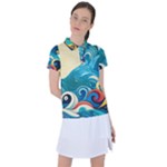 Waves Ocean Sea Abstract Whimsical Abstract Art Pattern Abstract Pattern Water Nature Moon Full Moon Women s Polo T-Shirt