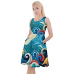 Waves Ocean Sea Abstract Whimsical Abstract Art Pattern Abstract Pattern Water Nature Moon Full Moon Knee Length Skater Dress With Pockets