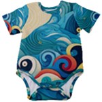 Waves Ocean Sea Abstract Whimsical Abstract Art Pattern Abstract Pattern Water Nature Moon Full Moon Baby Short Sleeve Bodysuit