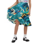 Waves Ocean Sea Abstract Whimsical Abstract Art Pattern Abstract Pattern Water Nature Moon Full Moon Kids  Ruffle Flared Wrap Midi Skirt