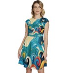 Waves Ocean Sea Abstract Whimsical Abstract Art Pattern Abstract Pattern Water Nature Moon Full Moon Cap Sleeve High Waist Dress