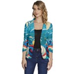 Waves Ocean Sea Abstract Whimsical Abstract Art Pattern Abstract Pattern Water Nature Moon Full Moon Women s One-Button 3/4 Sleeve Short Jacket