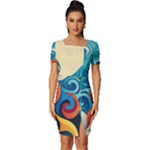 Waves Ocean Sea Abstract Whimsical Abstract Art Pattern Abstract Pattern Water Nature Moon Full Moon Fitted Knot Split End Bodycon Dress