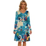Waves Ocean Sea Abstract Whimsical Abstract Art Pattern Abstract Pattern Water Nature Moon Full Moon Long Sleeve Dress With Pocket