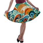 Waves Ocean Sea Abstract Whimsical Abstract Art Pattern Abstract Pattern Nature Water Seascape A-line Skater Skirt