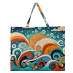Waves Ocean Sea Abstract Whimsical Abstract Art Pattern Abstract Pattern Nature Water Seascape Zipper Large Tote Bag