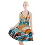 Waves Ocean Sea Abstract Whimsical Abstract Art Pattern Abstract Pattern Nature Water Seascape Halter Party Swing Dress 