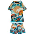 Waves Ocean Sea Abstract Whimsical Abstract Art Pattern Abstract Pattern Nature Water Seascape Kids  Swim T-Shirt and Shorts Set