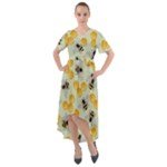 Bees Pattern Honey Bee Bug Honeycomb Honey Beehive Front Wrap High Low Dress