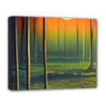 Outdoors Night Moon Full Moon Trees Setting Scene Forest Woods Light Moonlight Nature Wilderness Lan Deluxe Canvas 20  x 16  (Stretched)