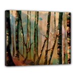 Woodland Woods Forest Trees Nature Outdoors Mist Moon Background Artwork Book Canvas 20  x 16  (Stretched)