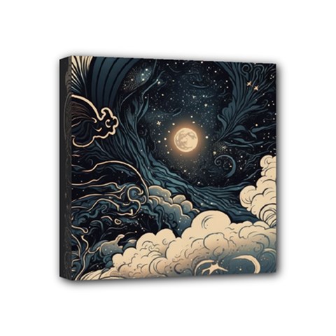 Starry Sky Moon Space Cosmic Galaxy Nature Art Clouds Art Nouveau Abstract Mini Canvas 4  x 4  (Stretched) from UrbanLoad.com