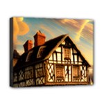 Village House Cottage Medieval Timber Tudor Split-timber Frame Architecture Town Twilight Chimney Canvas 10  x 8  (Stretched)