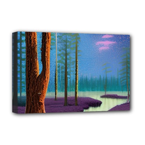 Artwork Outdoors Night Trees Setting Scene Forest Woods Light Moonlight Nature Deluxe Canvas 18  x 12  (Stretched) from UrbanLoad.com