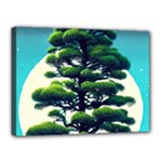 Pine Moon Tree Landscape Nature Scene Stars Setting Night Midnight Full Moon Canvas 16  x 12  (Stretched)