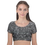 Black and white Abstract expressive print Velvet Short Sleeve Crop Top 