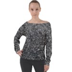Black and white Abstract expressive print Off Shoulder Long Sleeve Velour Top