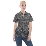 Black and white Abstract expressive print Women s Short Sleeve Pocket Shirt