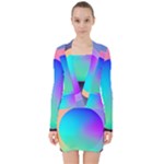 Circle Colorful Rainbow Spectrum Button Gradient V-neck Bodycon Long Sleeve Dress