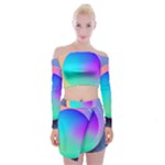 Circle Colorful Rainbow Spectrum Button Gradient Off Shoulder Top with Mini Skirt Set