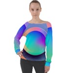 Circle Colorful Rainbow Spectrum Button Gradient Off Shoulder Long Sleeve Velour Top
