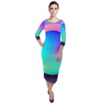 Circle Colorful Rainbow Spectrum Button Gradient Quarter Sleeve Midi Velour Bodycon Dress