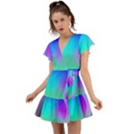 Circle Colorful Rainbow Spectrum Button Gradient Flutter Sleeve Wrap Dress