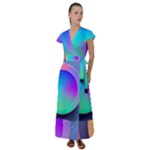 Circle Colorful Rainbow Spectrum Button Gradient Flutter Sleeve Maxi Dress