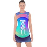Circle Colorful Rainbow Spectrum Button Gradient Lace Up Front Bodycon Dress