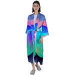 Circle Colorful Rainbow Spectrum Button Gradient Maxi Satin Kimono