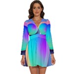 Circle Colorful Rainbow Spectrum Button Gradient Long Sleeve V-Neck Chiffon Dress 