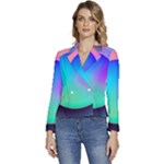 Circle Colorful Rainbow Spectrum Button Gradient Women s Long Sleeve Revers Collar Cropped Jacket