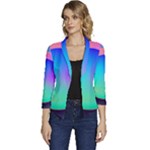 Circle Colorful Rainbow Spectrum Button Gradient Women s Casual 3/4 Sleeve Spring Jacket