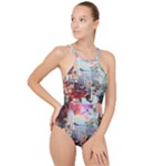 Digital Computer Technology Office Information Modern Media Web Connection Art Creatively Colorful C High Neck One Piece Swimsuit
