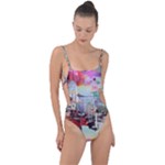 Digital Computer Technology Office Information Modern Media Web Connection Art Creatively Colorful C Tie Strap One Piece Swimsuit
