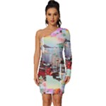 Digital Computer Technology Office Information Modern Media Web Connection Art Creatively Colorful C Long Sleeve One Shoulder Mini Dress