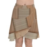 Wooden Wickerwork Texture Square Pattern Chiffon Wrap Front Skirt