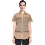 Wooden Wickerwork Texture Square Pattern Women s Short Sleeve Shirt