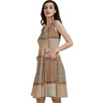 Wooden Wickerwork Texture Square Pattern Sleeveless V-Neck Skater Dress with Pockets