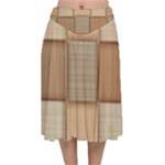 Wooden Wickerwork Texture Square Pattern Velvet Flared Midi Skirt