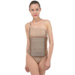 Wooden Wickerwork Texture Square Pattern Classic One Shoulder Swimsuit