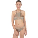 Wooden Wickerwork Texture Square Pattern Halter Bikini Set
