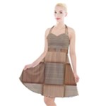 Wooden Wickerwork Texture Square Pattern Halter Party Swing Dress 