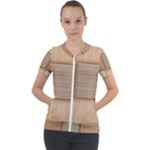 Wooden Wickerwork Texture Square Pattern Short Sleeve Zip Up Jacket